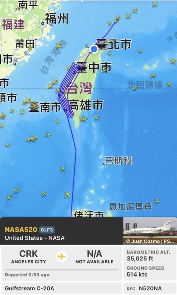 nasa817 plane route over taiwan
